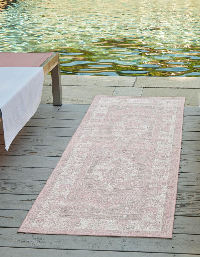 Pink 2' x 8' Outdoor Traditional Runner Area Rug Weather Resistant for Patio, Deck, Terrace, Balcony, Porch Classical Design Outside Carpet for Sale at Rug Engine