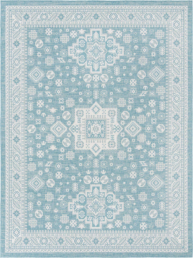 Aqua 10' x 13' 1 Outdoor Aztec Rectangle Area Rug Weather Resistant for Patio, Deck, Terrace, Balcony, Porch 100% Polypropylene Traditional Carpet Mat for Sale at Rug Engine