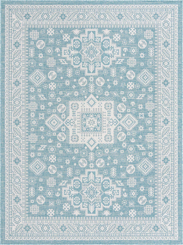 Aqua 9' x 12' Outdoor Aztec Rectangle Area Rug Weather Resistant for Patio, Deck, Terrace, Balcony, Porch 100% Polypropylene Traditional Carpet Mat for Sale at Rug Engine