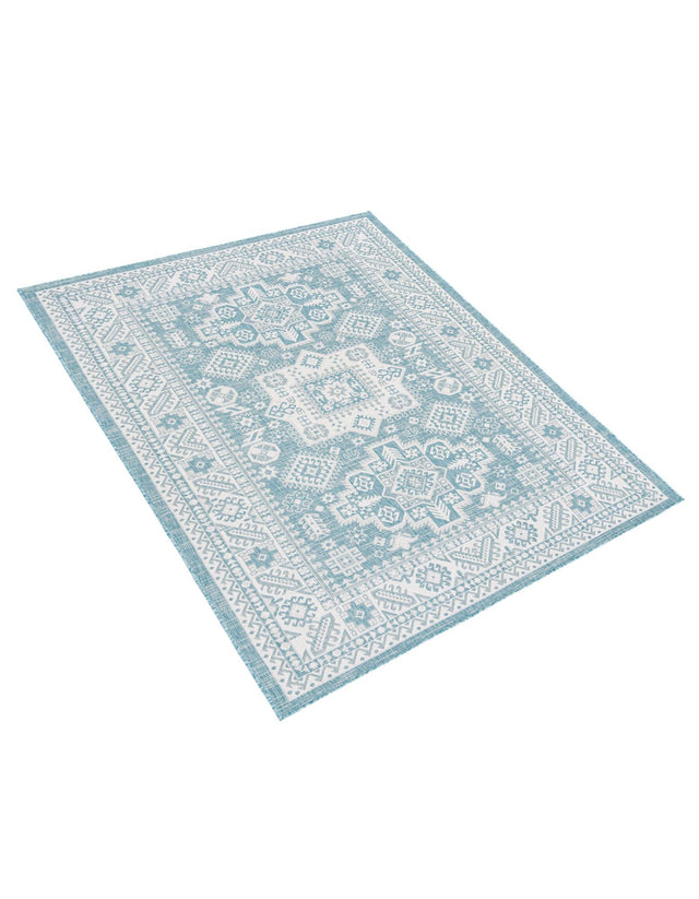 Aqua 6' 1 x 9' Outdoor Aztec Rectangle Area Rug Weather Resistant for Patio, Deck, Terrace, Balcony, Porch 100% Polypropylene Traditional Carpet Mat for Sale at Rug Engine
