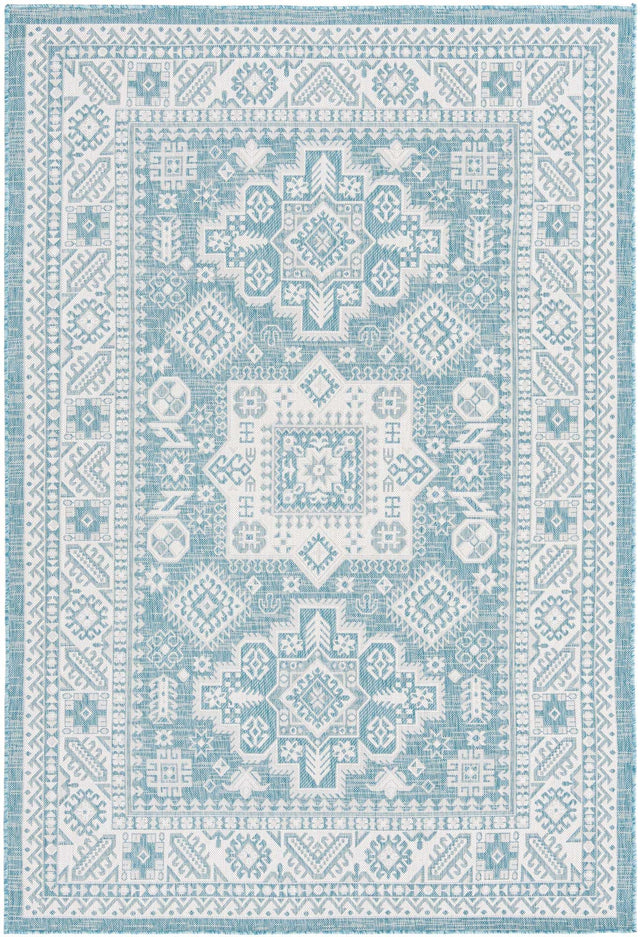 Aqua 6' 1 x 9' Outdoor Aztec Rectangle Area Rug Weather Resistant for Patio, Deck, Terrace, Balcony, Porch 100% Polypropylene Traditional Carpet Mat for Sale at Rug Engine