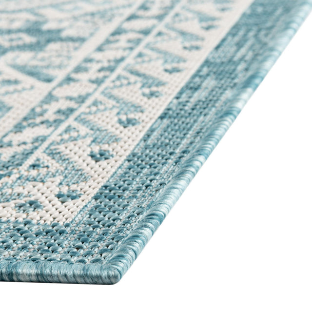 Aqua 5' 3 x 8' Outdoor Aztec Rectangle Area Rug Weather Resistant for Patio, Deck, Terrace, Balcony, Porch 100% Polypropylene Traditional Carpet Mat for Sale at Rug Engine