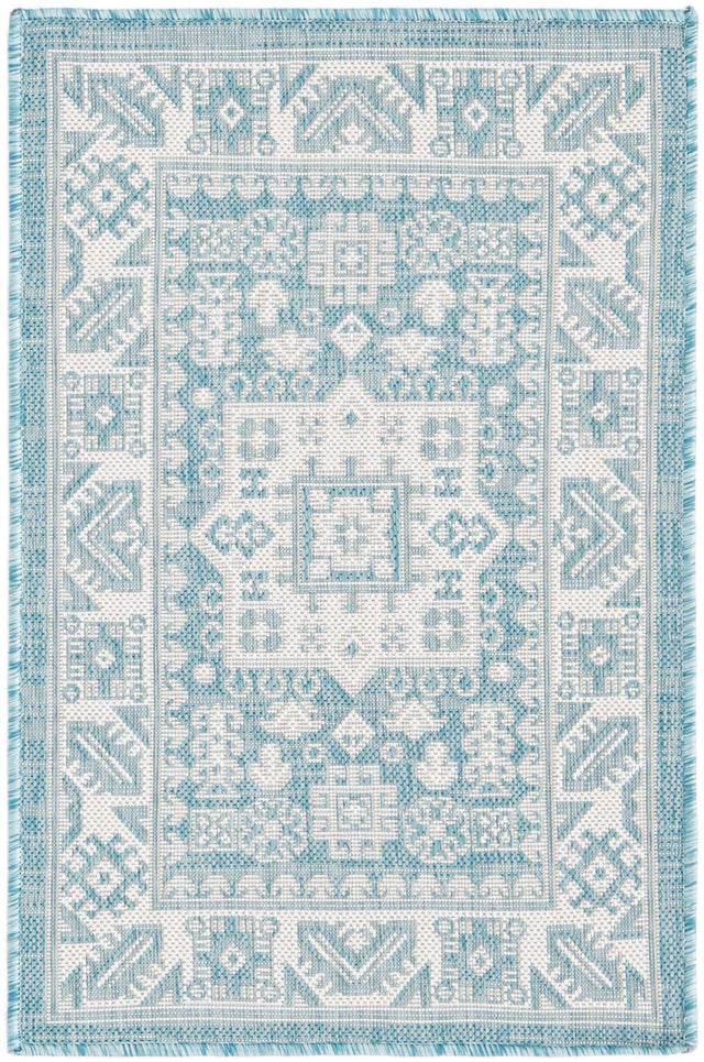 Aqua 2' x 3' 1 Outdoor Aztec Rectangle Area Rug Weather Resistant for Patio, Deck, Terrace, Balcony, Porch 100% Polypropylene Traditional Carpet Mat for Sale at Rug Engine