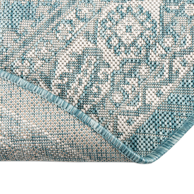 Aqua 5' 3 x 5' 3 Outdoor Aztec Round Area Rug Weather Resistant for Patio, Deck, Terrace, Balcony, Porch 100% Polypropylene Traditional Carpet Mat for Sale at Rug Engine