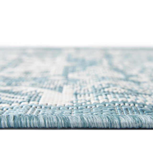 Aqua 2' 7 x 12' Outdoor Aztec Runner Area Rug Weather Resistant for Patio, Deck, Terrace, Balcony, Porch 100% Polypropylene Traditional Carpet Mat for Sale at Rug Engine