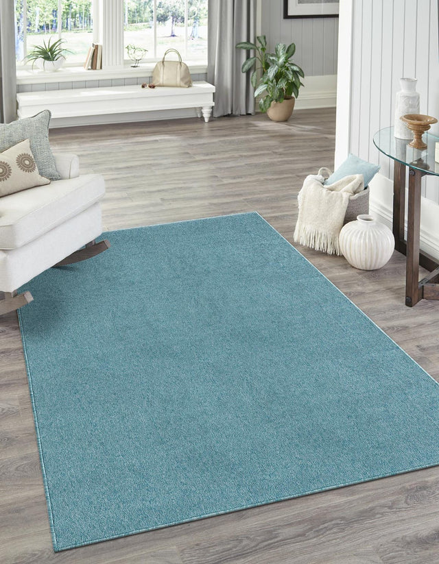 Aquamarine Blue 7' 10 x 10' Everyday Solid Rectangle Area Rug 100% Polypropylene With Felt Backing Easy Clean Simple Carpet for Minimalist Room Decorating for Sale at Rug Engine
