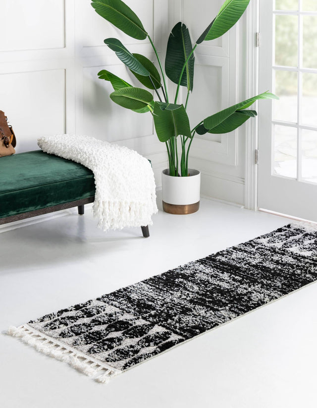 Black 2' x 12' Cherokee Runner Area Rug 100% Polypropylene With Cotton Backing Modern Geometric Carpet for Home Decor Interior Design Rooms for Sale at Rug Engine