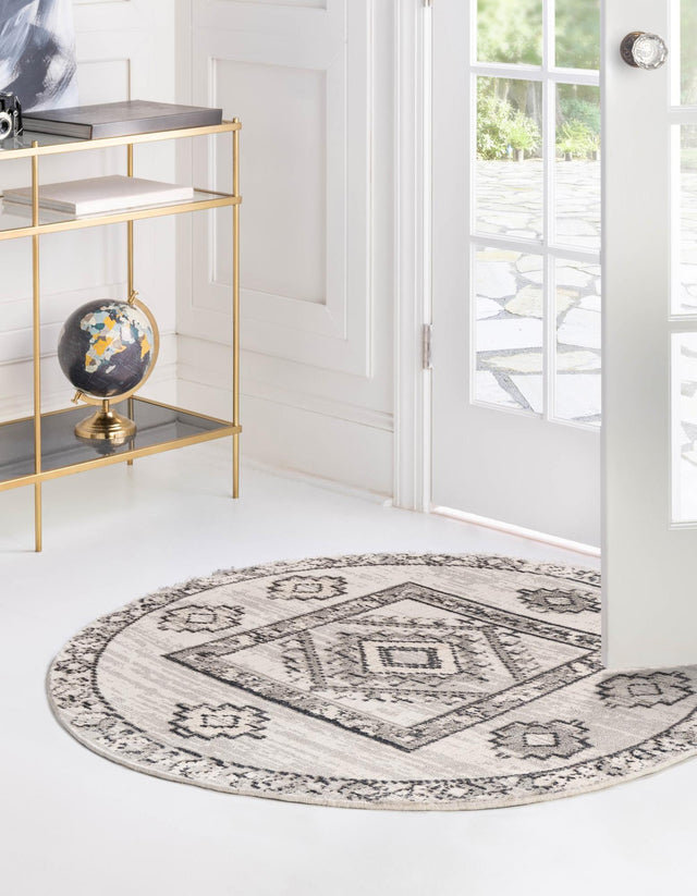 Sand 4' x 4' Cherokee Round Area Rug 100% Polypropylene With Cotton Backing Modern Geometric Carpet for Home Decor Interior Design Rooms for Sale at Rug Engine