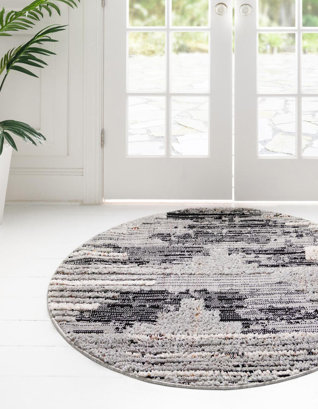 Fossil Gray 7' x 7' Cherokee Round Area Rug 100% Polypropylene With Cotton Backing Modern Geometric Carpet for Home Decor Interior Design Rooms for Sale at Rug Engine