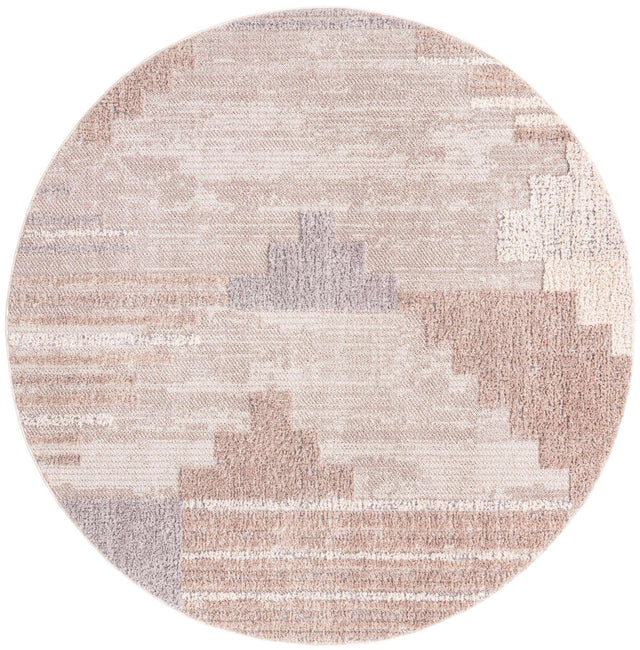 Sand 7' x 7' Cherokee Round Area Rug 100% Polypropylene With Cotton Backing Modern Geometric Carpet for Home Decor Interior Design Rooms for Sale at Rug Engine