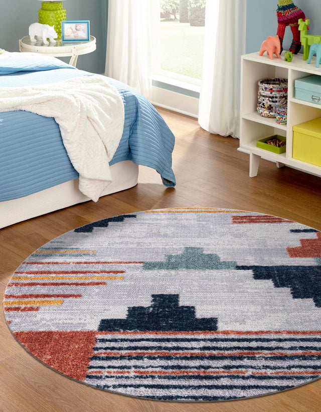Multicolor 4' x 4' Cherokee Round Area Rug 100% Polypropylene With Cotton Backing Modern Geometric Carpet for Home Decor Interior Design Rooms for Sale at Rug Engine