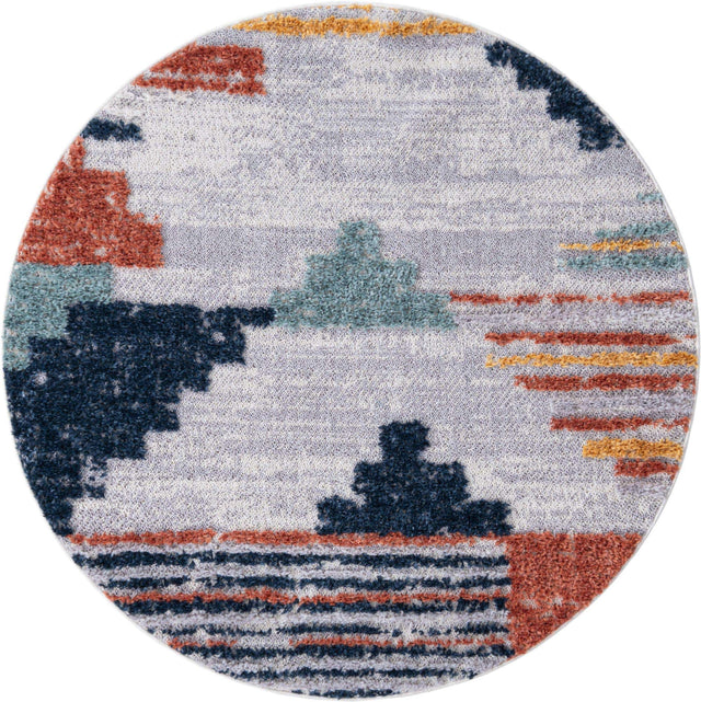 Multicolor 4' x 4' Cherokee Round Area Rug 100% Polypropylene With Cotton Backing Modern Geometric Carpet for Home Decor Interior Design Rooms for Sale at Rug Engine