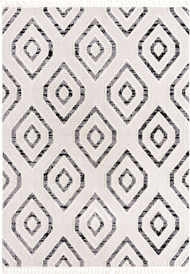 Black and White 9' x 12' Cherokee Rectangle Area Rug 100% Polypropylene With Cotton Backing Modern Geometric Carpet for Home Decor Interior Design Rooms for Sale at Rug Engine