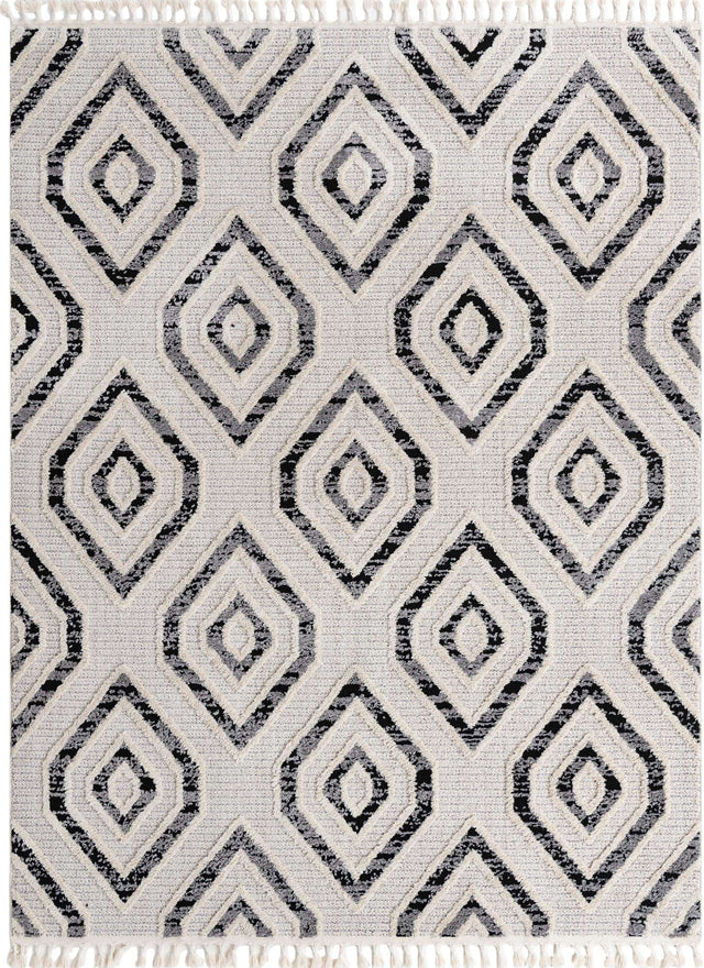 Black and White 7' 10 x 10' Cherokee Rectangle Area Rug 100% Polypropylene With Cotton Backing Modern Geometric Carpet for Home Decor Interior Design Rooms for Sale at Rug Engine