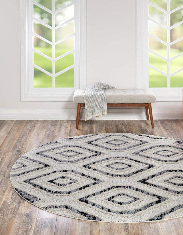 Black and White 4' x 4' Cherokee Round Area Rug 100% Polypropylene With Cotton Backing Modern Geometric Carpet for Home Decor Interior Design Rooms for Sale at Rug Engine