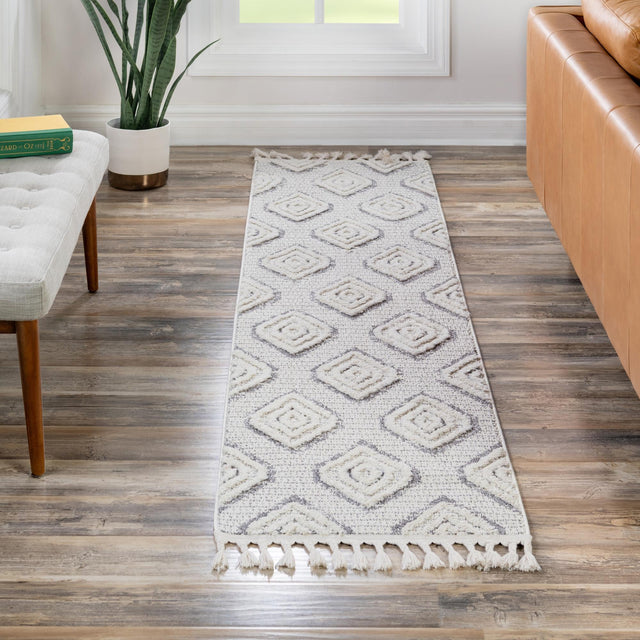 Ivory 2' x 8' Cherokee Runner Area Rug 100% Polypropylene With Cotton Backing Modern Geometric Carpet for Home Decor Interior Design Rooms for Sale at Rug Engine