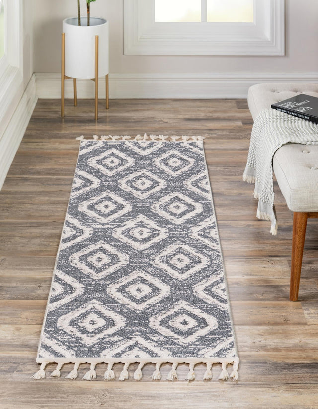Blue Gray 2' x 6' Cherokee Runner Area Rug 100% Polypropylene With Cotton Backing Modern Geometric Carpet for Home Decor Interior Design Rooms for Sale at Rug Engine