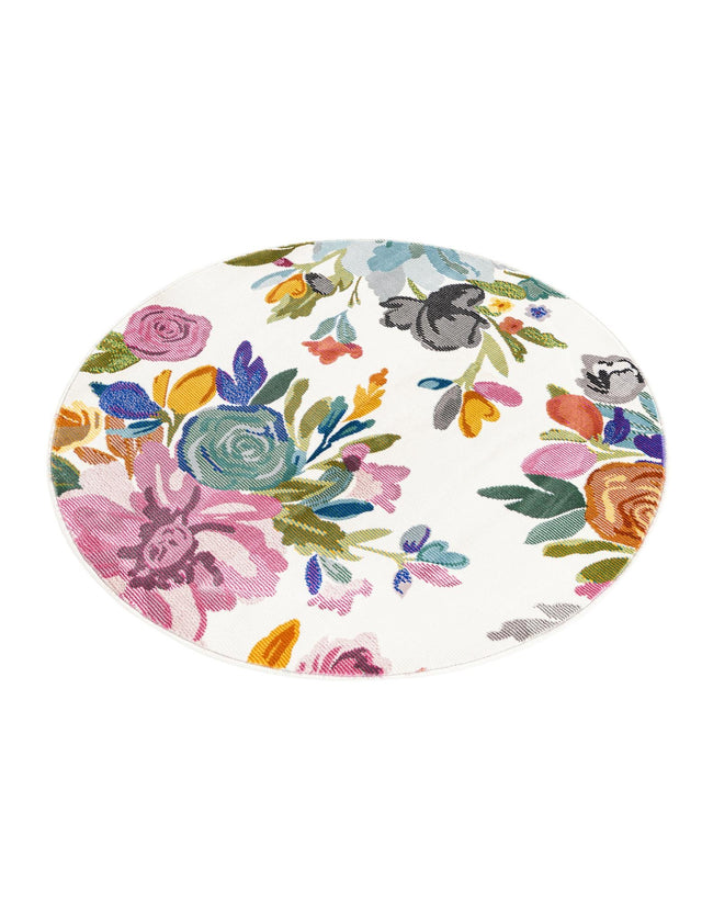 Ivory 3' 3 x 3' 3 Blossom Round Area Rug 100% Polypropylene With Cotton Backing Easy Clean Colorful Blooming Blossoming Flower Floral Plant Carpet for Living Dining Room Office Dorms for Sale at Rug Engine