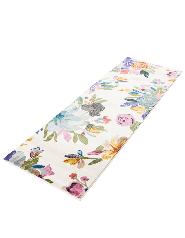 Ivory 2' x 6' Blossom Runner Area Rug 100% Polypropylene With Cotton Backing Easy Clean Colorful Blooming Blossoming Flower Floral Plant Carpet for Living Dining Room Office Dorms for Sale at Rug Engine