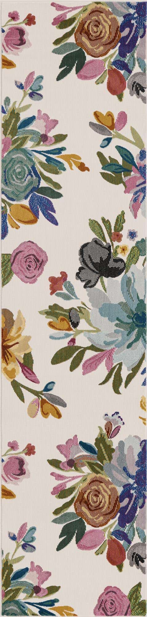 Ivory 2' x 8' Blossom Runner Area Rug 100% Polypropylene With Cotton Backing Easy Clean Colorful Blooming Blossoming Flower Floral Plant Carpet for Living Dining Room Office Dorms for Sale at Rug Engine