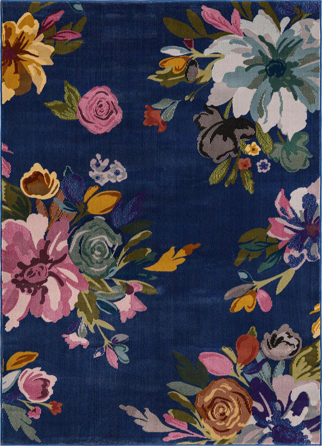 Blue 9' x 12' Blossom Rectangle Area Rug 100% Polypropylene With Cotton Backing Easy Clean Colorful Blooming Blossoming Flower Floral Plant Carpet for Living Dining Room Office Dorms for Sale at Rug Engine