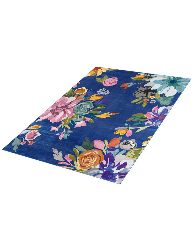 Blue 7' 10 x 10' Blossom Rectangle Area Rug 100% Polypropylene With Cotton Backing Easy Clean Colorful Blooming Blossoming Flower Floral Plant Carpet for Living Dining Room Office Dorms for Sale at Rug Engine