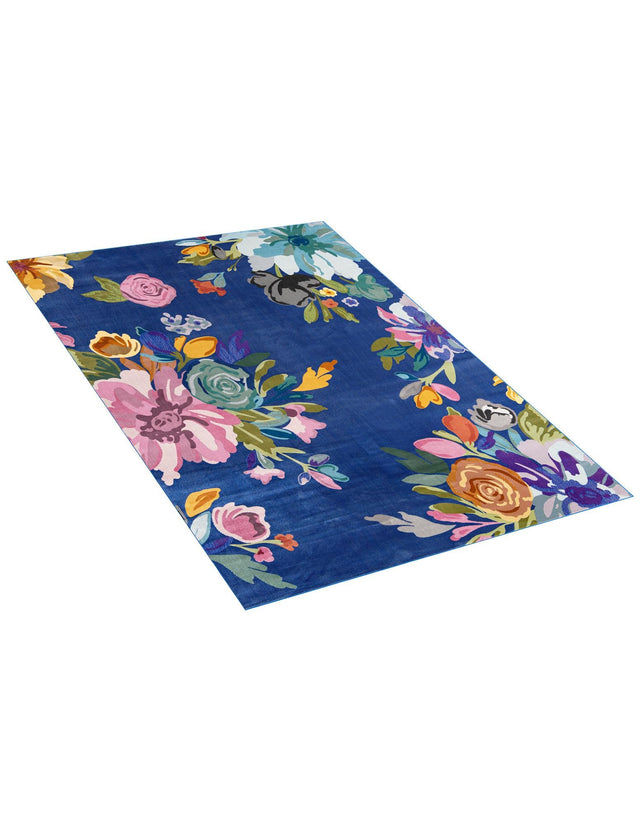 Blue 7' 10 x 10' Blossom Rectangle Area Rug 100% Polypropylene With Cotton Backing Easy Clean Colorful Blooming Blossoming Flower Floral Plant Carpet for Living Dining Room Office Dorms for Sale at Rug Engine