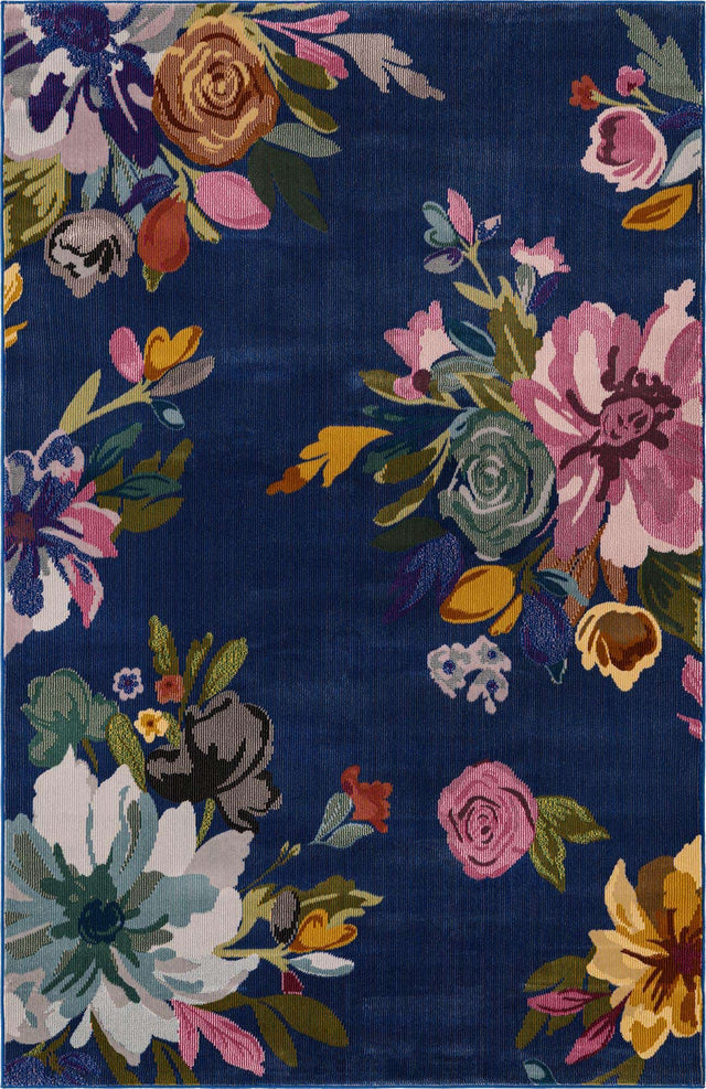 Blue 5' 3 x 7' 10 Blossom Rectangle Area Rug 100% Polypropylene With Cotton Backing Easy Clean Colorful Blooming Blossoming Flower Floral Plant Carpet for Living Dining Room Office Dorms for Sale at Rug Engine