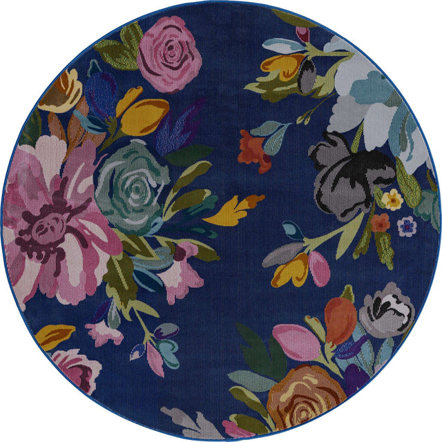 Blue 5' 3 x 5' 3 Blossom Round Area Rug 100% Polypropylene With Cotton Backing Easy Clean Colorful Blooming Blossoming Flower Floral Plant Carpet for Living Dining Room Office Dorms for Sale at Rug Engine
