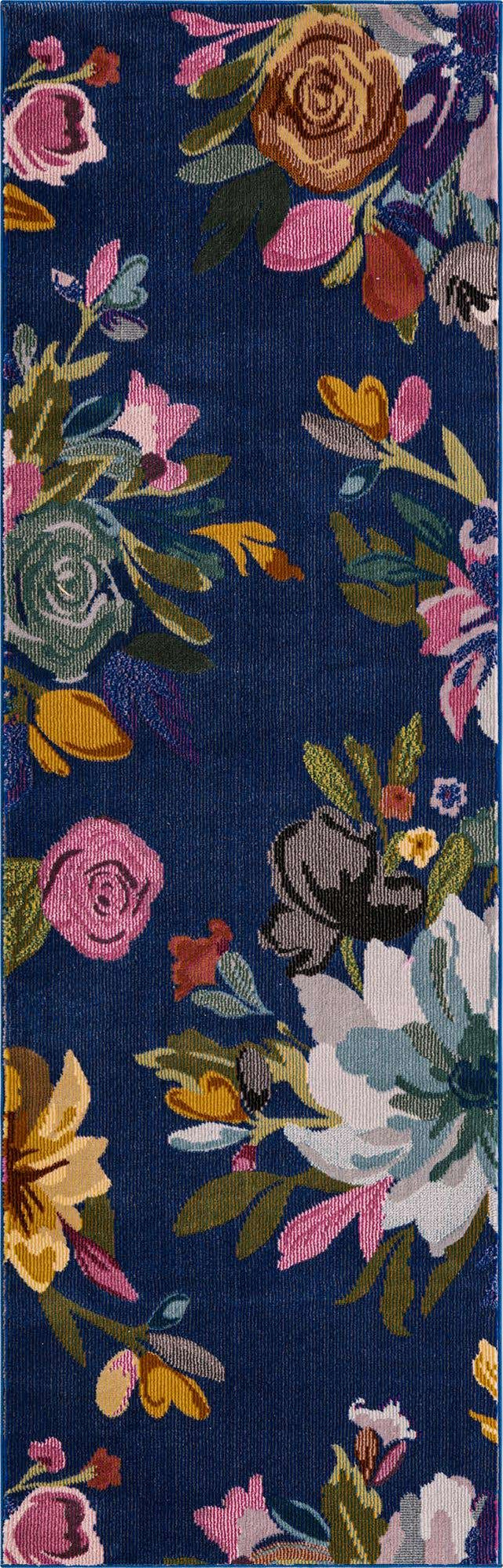 Blue 2' x 6' Blossom Runner Area Rug 100% Polypropylene With Cotton Backing Easy Clean Colorful Blooming Blossoming Flower Floral Plant Carpet for Living Dining Room Office Dorms for Sale at Rug Engine