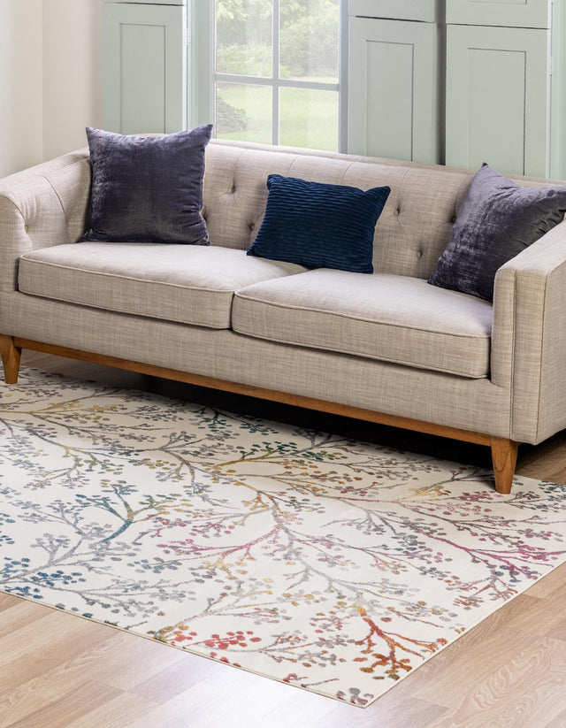Ivory 5' 3 x 7' 10 Blossom Rectangle Area Rug 100% Polypropylene With Cotton Backing Easy Clean Colorful Blooming Blossoming Flower Floral Plant Carpet for Living Dining Room Office Dorms for Sale at Rug Engine