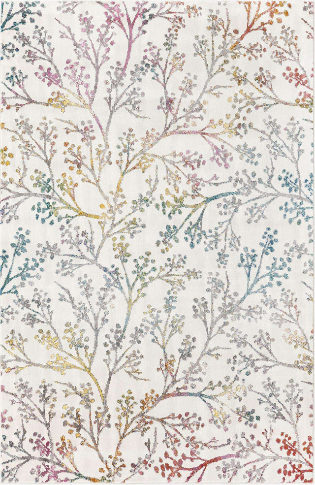 Ivory 4' x 6' Blossom Rectangle Area Rug 100% Polypropylene With Cotton Backing Easy Clean Colorful Blooming Blossoming Flower Floral Plant Carpet for Living Dining Room Office Dorms for Sale at Rug Engine
