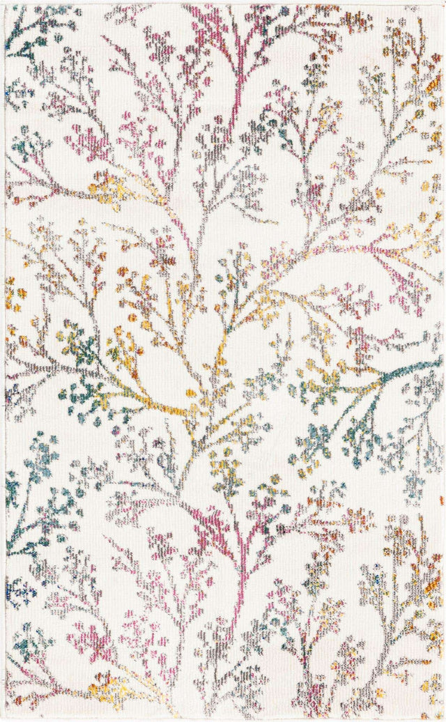 Ivory 2' x 3' Blossom Rectangle Area Rug 100% Polypropylene With Cotton Backing Easy Clean Colorful Blooming Blossoming Flower Floral Plant Carpet for Living Dining Room Office Dorms for Sale at Rug Engine