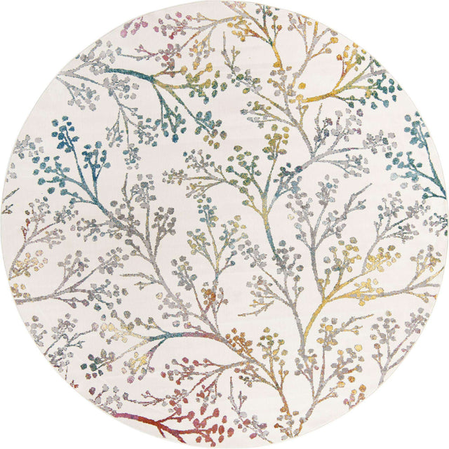 Ivory 10' x 10' Blossom Round Area Rug 100% Polypropylene With Cotton Backing Easy Clean Colorful Blooming Blossoming Flower Floral Plant Carpet for Living Dining Room Office Dorms for Sale at Rug Engine