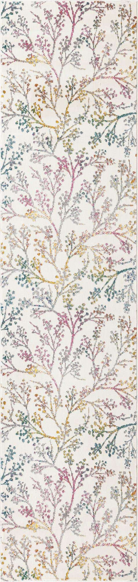 Ivory 2' x 8' Blossom Runner Area Rug 100% Polypropylene With Cotton Backing Easy Clean Colorful Blooming Blossoming Flower Floral Plant Carpet for Living Dining Room Office Dorms for Sale at Rug Engine
