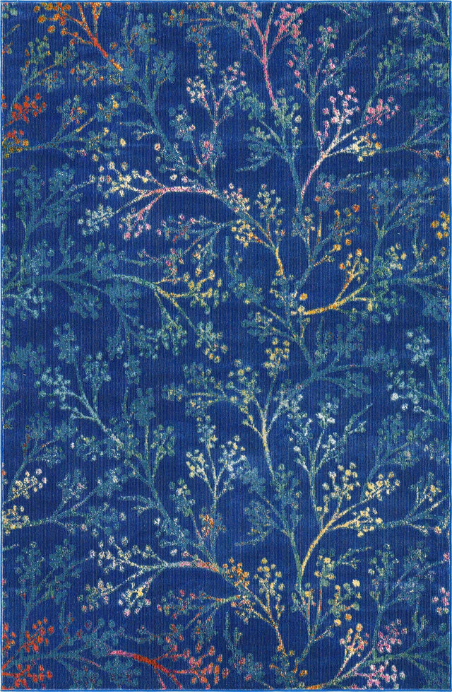 Blue 4' x 6' Blossom Rectangle Area Rug 100% Polypropylene With Cotton Backing Easy Clean Colorful Blooming Blossoming Flower Floral Plant Carpet for Living Dining Room Office Dorms for Sale at Rug Engine