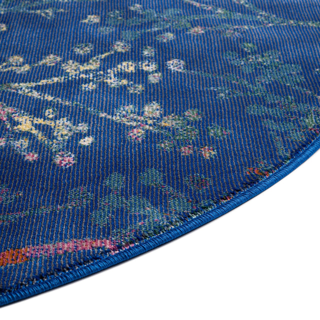 Blue 3' 3 x 3' 3 Blossom Round Area Rug 100% Polypropylene With Cotton Backing Easy Clean Colorful Blooming Blossoming Flower Floral Plant Carpet for Living Dining Room Office Dorms for Sale at Rug Engine
