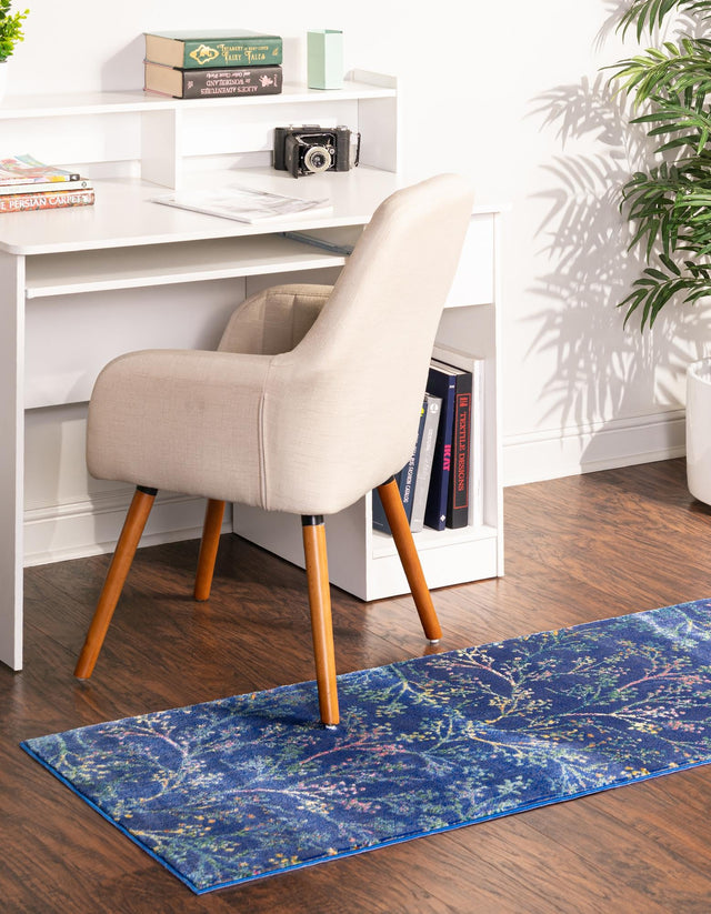 Blue 2' 7 x 12' Blossom Runner Area Rug 100% Polypropylene With Cotton Backing Easy Clean Colorful Blooming Blossoming Flower Floral Plant Carpet for Living Dining Room Office Dorms for Sale at Rug Engine