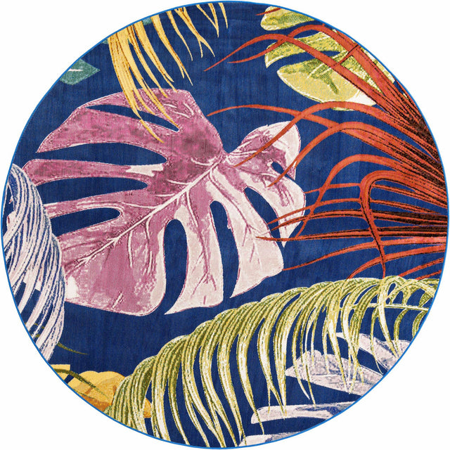 Multicolor 7' x 7' Blossom Round Area Rug 100% Polypropylene With Cotton Backing Easy Clean Colorful Blooming Blossoming Flower Floral Plant Carpet for Living Dining Room Office Dorms for Sale at Rug Engine