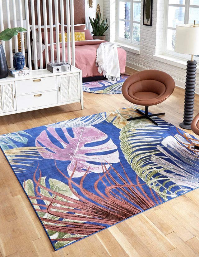 Multicolor 7' 10 x 7' 10 Blossom Square Area Rug 100% Polypropylene With Cotton Backing Easy Clean Colorful Blooming Blossoming Flower Floral Plant Carpet for Living Dining Room Office Dorms for Sale at Rug Engine