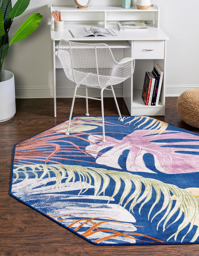 Multicolor 6' x 6' Blossom Octagon Area Rug 100% Polypropylene With Cotton Backing Easy Clean Colorful Blooming Blossoming Flower Floral Plant Carpet for Living Dining Room Office Dorms for Sale at Rug Engine