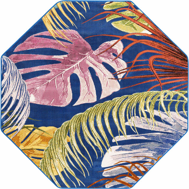 Multicolor 6' x 6' Blossom Octagon Area Rug 100% Polypropylene With Cotton Backing Easy Clean Colorful Blooming Blossoming Flower Floral Plant Carpet for Living Dining Room Office Dorms for Sale at Rug Engine