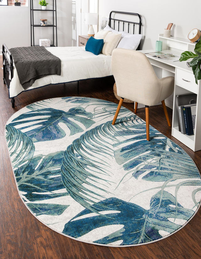 Ivory 5' 3 x 7' 10 Blossom Oval Area Rug 100% Polypropylene With Cotton Backing Easy Clean Colorful Blooming Blossoming Flower Floral Plant Carpet for Living Dining Room Office Dorms for Sale at Rug Engine