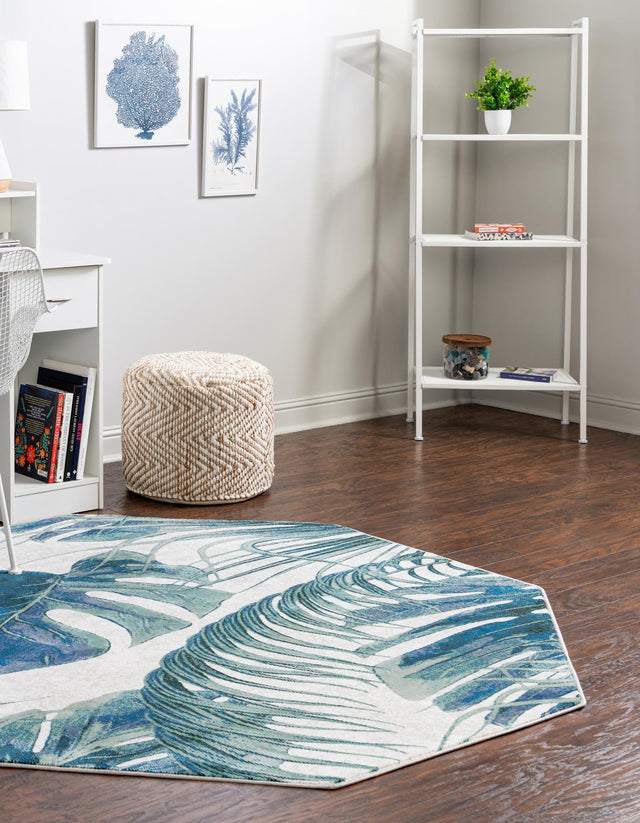 Ivory 6' x 6' Blossom Octagon Area Rug 100% Polypropylene With Cotton Backing Easy Clean Colorful Blooming Blossoming Flower Floral Plant Carpet for Living Dining Room Office Dorms for Sale at Rug Engine