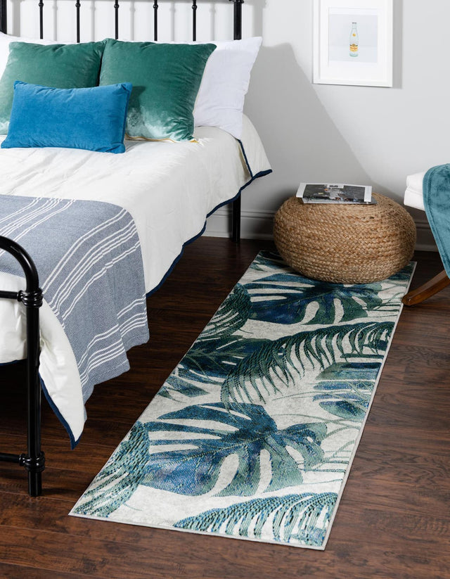 Ivory 2' x 8' Blossom Runner Area Rug 100% Polypropylene With Cotton Backing Easy Clean Colorful Blooming Blossoming Flower Floral Plant Carpet for Living Dining Room Office Dorms for Sale at Rug Engine