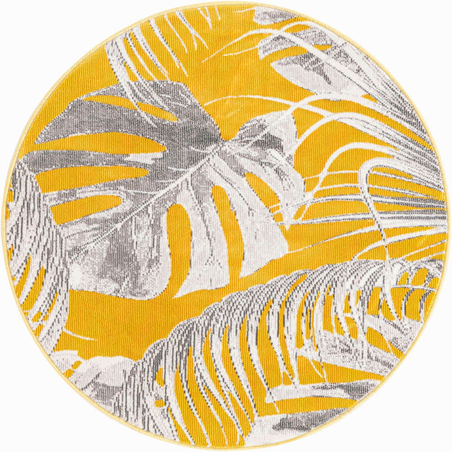 Yellow 3' 3 x 3' 3 Blossom Round Area Rug 100% Polypropylene With Cotton Backing Easy Clean Colorful Blooming Blossoming Flower Floral Plant Carpet for Living Dining Room Office Dorms for Sale at Rug Engine