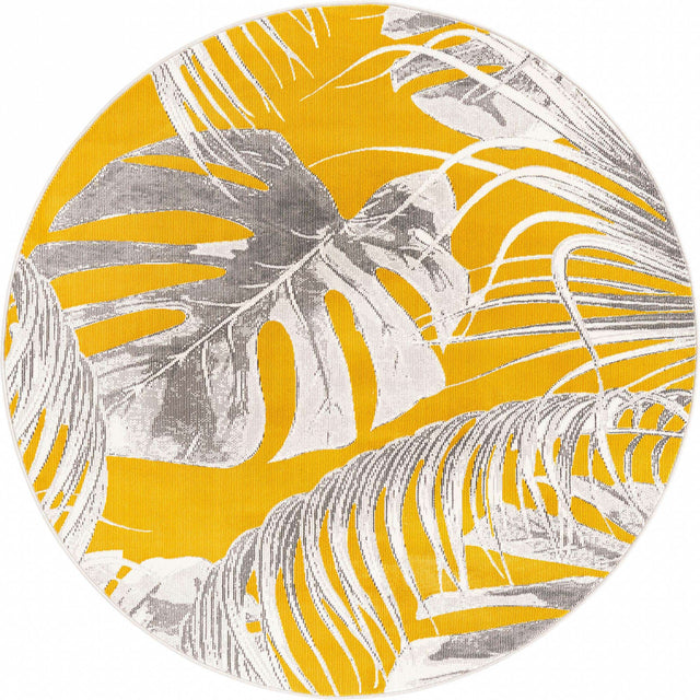 Yellow 5' 3 x 5' 3 Blossom Round Area Rug 100% Polypropylene With Cotton Backing Easy Clean Colorful Blooming Blossoming Flower Floral Plant Carpet for Living Dining Room Office Dorms for Sale at Rug Engine