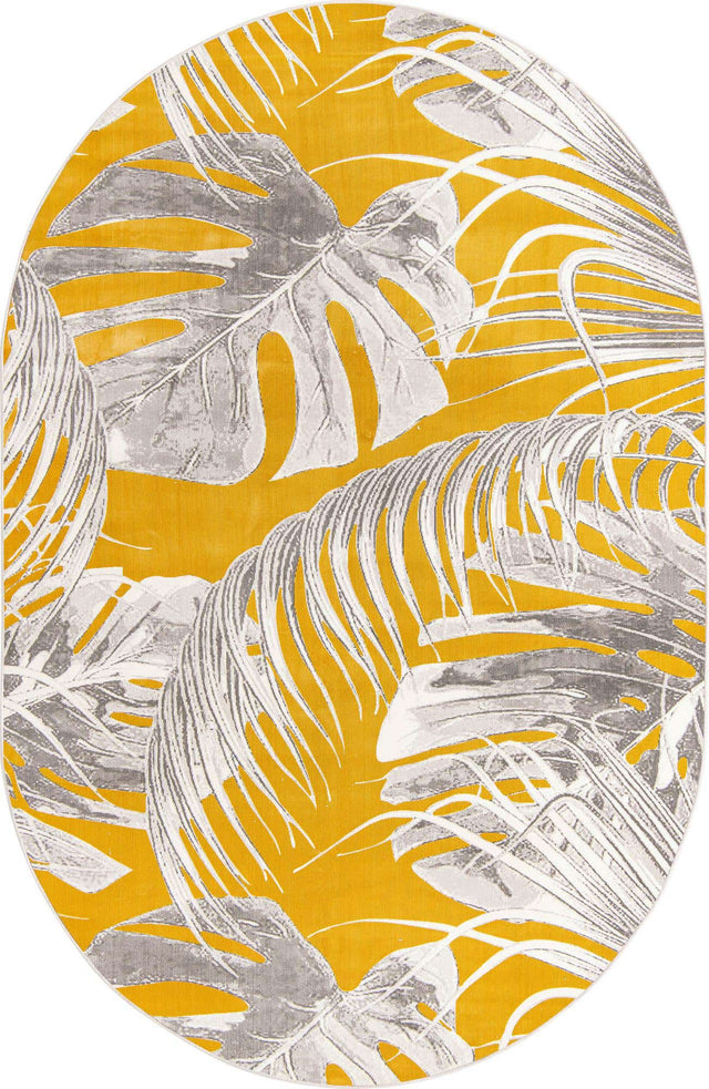 Yellow 4' x 6' Blossom Oval Area Rug 100% Polypropylene With Cotton Backing Easy Clean Colorful Blooming Blossoming Flower Floral Plant Carpet for Living Dining Room Office Dorms for Sale at Rug Engine