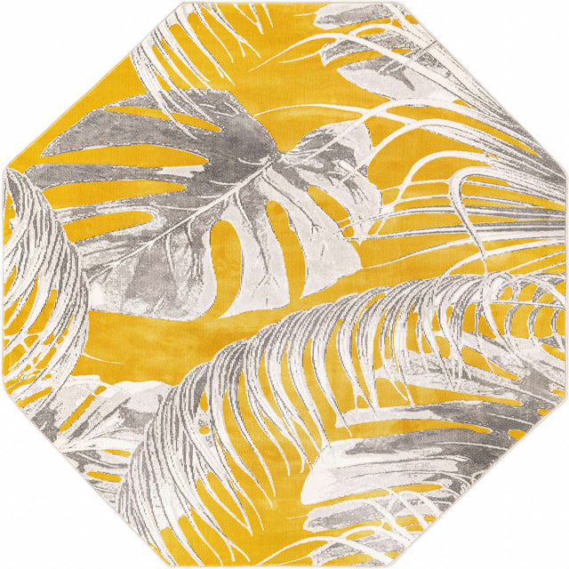 Yellow 6' x 6' Blossom Octagon Area Rug 100% Polypropylene With Cotton Backing Easy Clean Colorful Blooming Blossoming Flower Floral Plant Carpet for Living Dining Room Office Dorms for Sale at Rug Engine