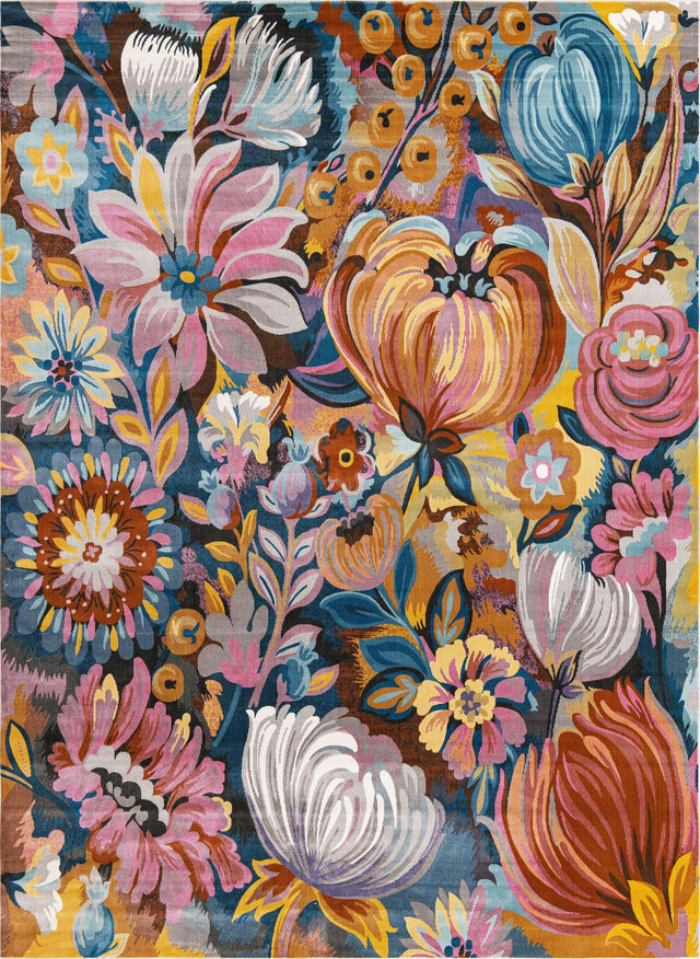 Multicolor 9' x 12' Blossom Rectangle Area Rug 100% Polypropylene With Cotton Backing Easy Clean Colorful Blooming Blossoming Flower Floral Plant Carpet for Living Dining Room Office Dorms for Sale at Rug Engine